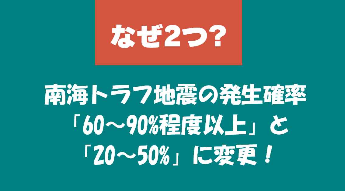 なぜ2つ？南海トラフ地震の発生確率「60～90%程度以上」と「20～50%」に変更！